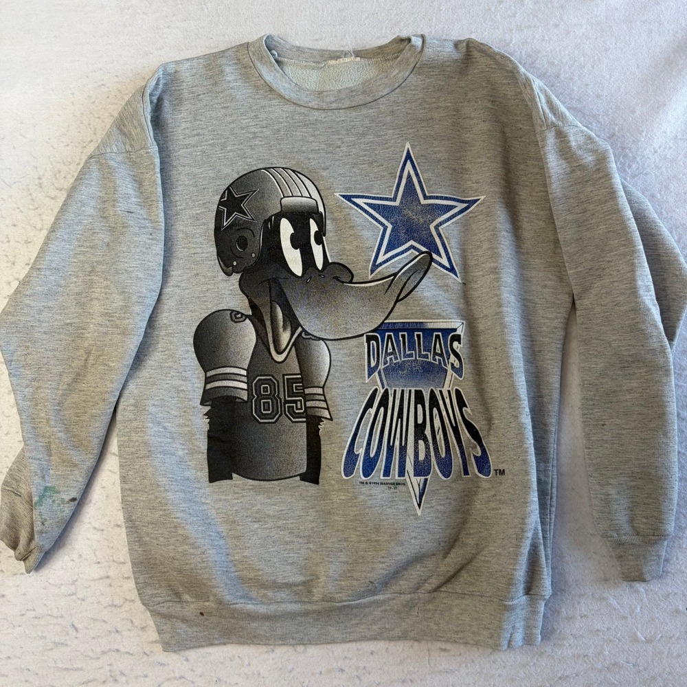 Warner Bros Dallas Cowboys Sweatshirt‎ Mens XL Gray Daffy Duck Looney Tunes 1994